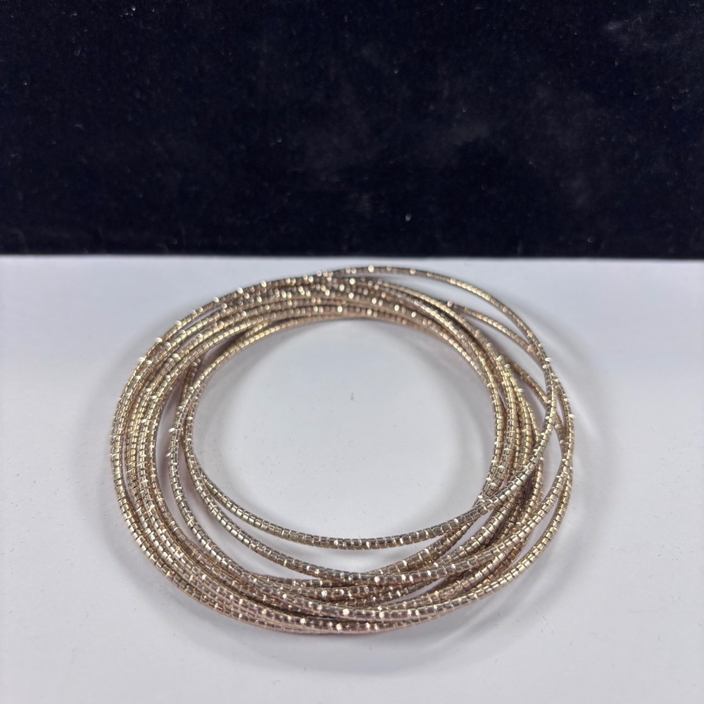 Women's Gold-Tone Thin Stacking Bangles Set Textured‎ Metal Bracelets Size 7.5"